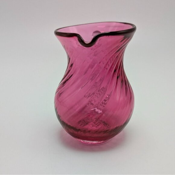 Pilgrim Swirl Cranberry Glass Creamer Pitcher Clear Handle Vintage - Picture 4 of 9